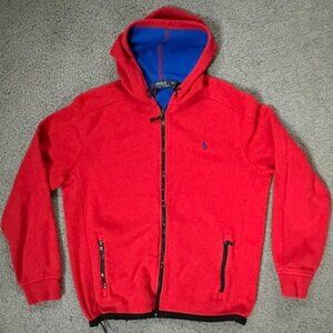 Polo Ralph Lauren Men's full-zip Fleece Hoodie - Red w/Blue Lining - Med. EUC